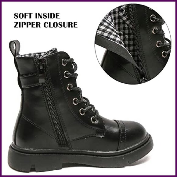 Waterproof Combat Boots Kids Side Zipper Lace Up Mid Calf Outdoor - Picture 6 of 8